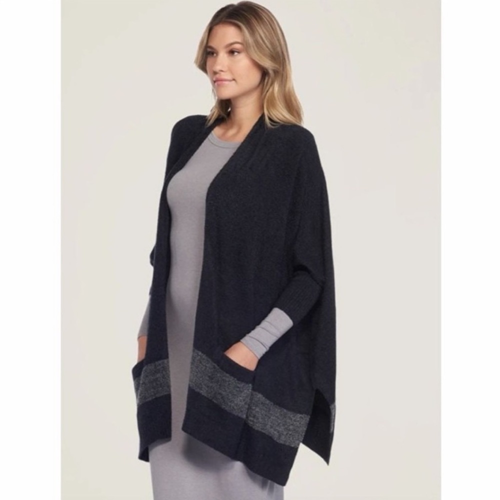Barefoot Dreams CozyChic Lite Cliffside black gray wrap cardigan cape poncho